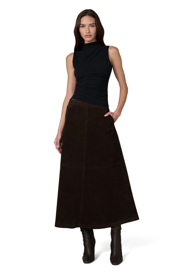 Tavi Faux Suede Midi Skirt, Alternate, color, DARK CHOCOLATE
