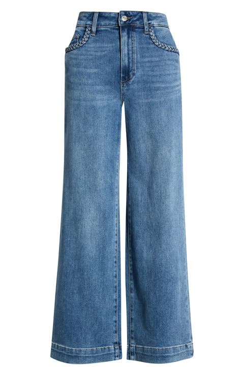 Anessa Braided Pocket High Waist Ankle Wide Leg Jeans (Encino) (Petite)