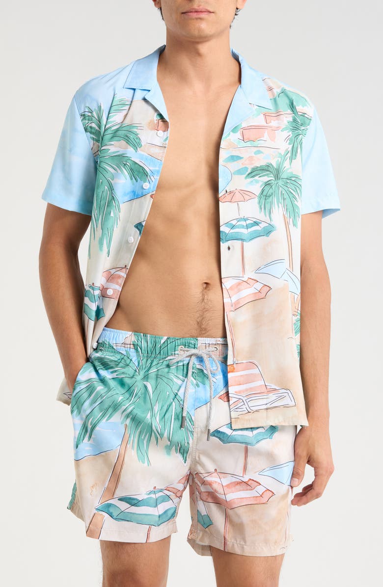 Vintage Summer Ponji Printed Volley Swim Shorts, Alternate, color, Tan