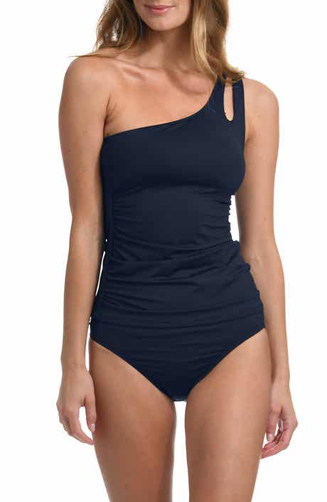 Island Goddess Ruched One-Shoulder Tankini Top