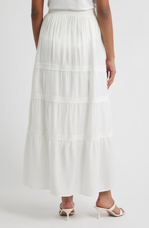 Bobeau Lace Accent Tiered Maxi Skirt In White