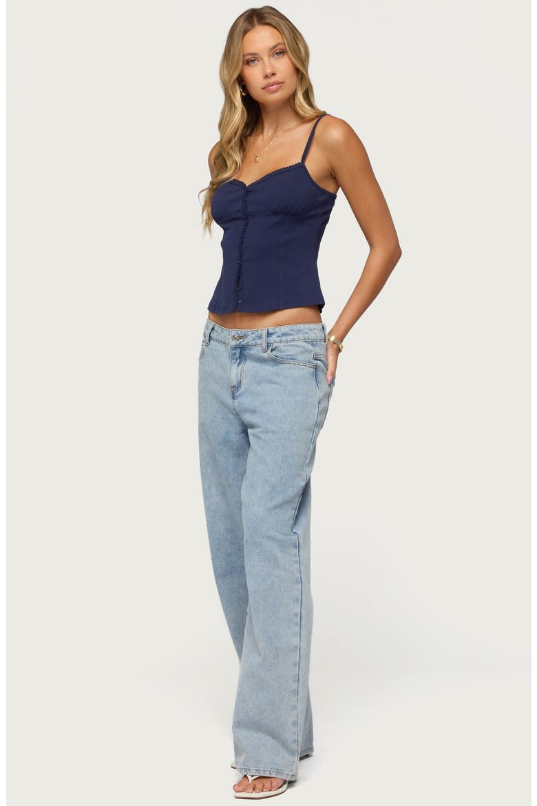 Delia Sweetheart Button-Up Stretch Cotton Tank, Alternate, color, NAVY