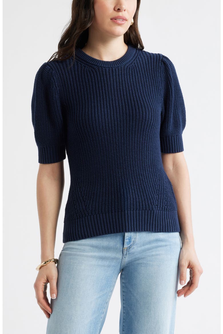 Elbow Sleeve Cotton Sweater, Main, color, NAVY STILL