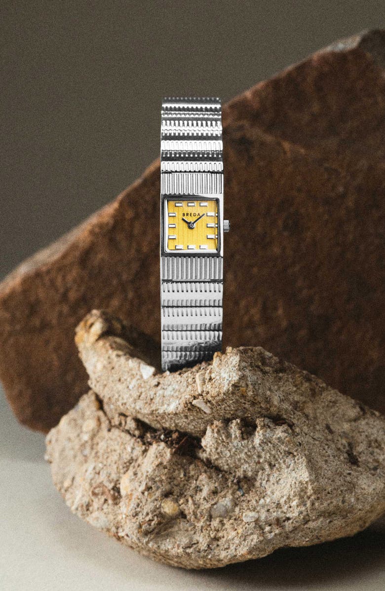 BREDA Groove Square Bracelet Watch, 16mm, Alternate, color, Silver/Yellow