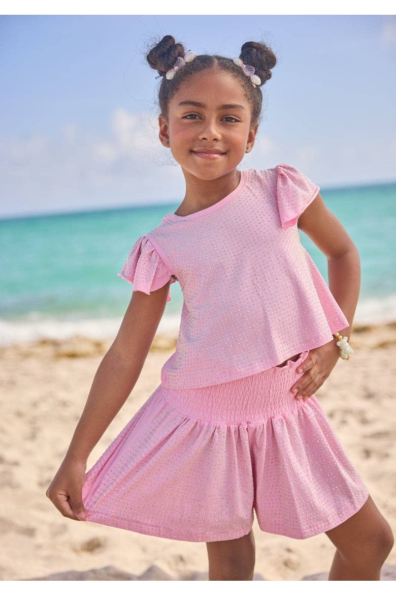 Crystal Ruffle Short Set, Alternate, color, Pink