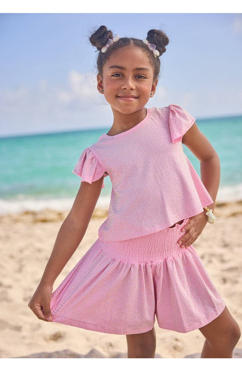 Lola + The Boys Crystal Ruffle Short Set, Alternate, color, Pink