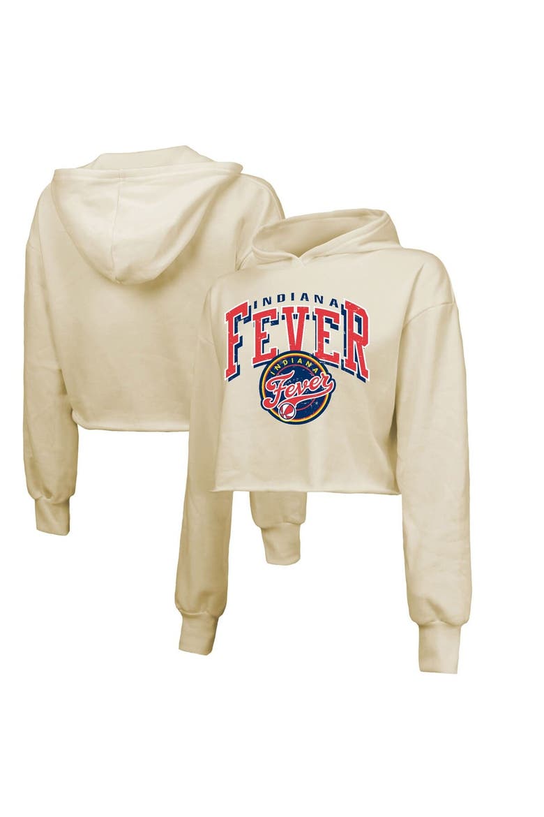 Women's Majestic Threads Cream Indiana Fever Circus Shot Drop Shoulder Tri-Blend Cropped Pullover Hoodie, Main, color, Cream