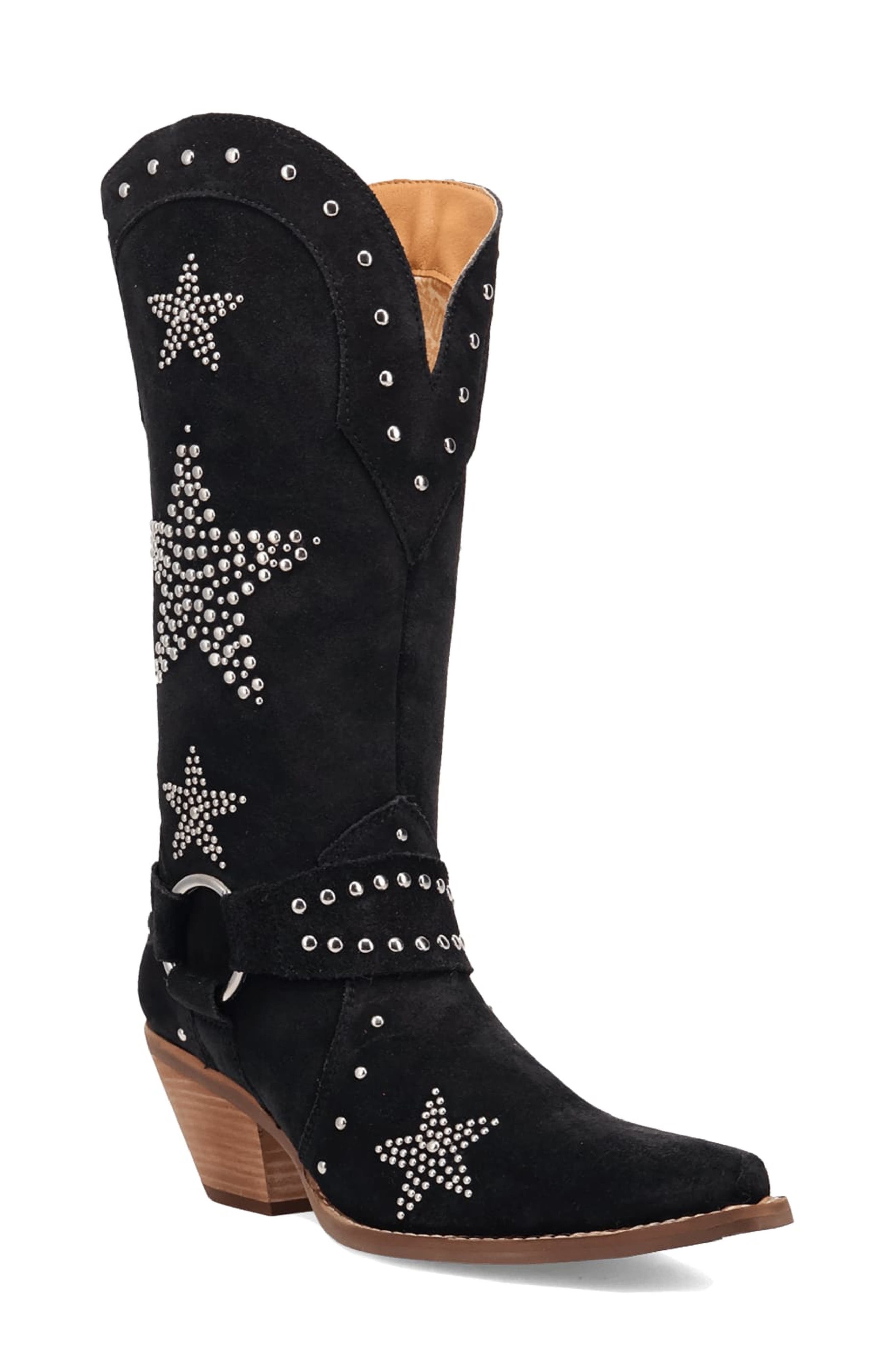 Dingo Lucky Stars Knee High Western Boot, Main, color, Black