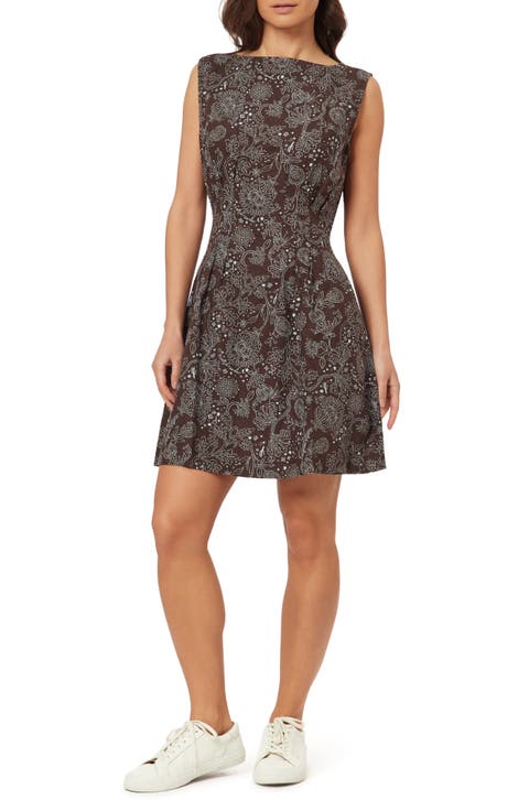 Paisley Print Boatneck Fit & Flare Dress