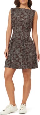 Scotch & Soda Paisley Print Boatneck Fit & Flare Dress