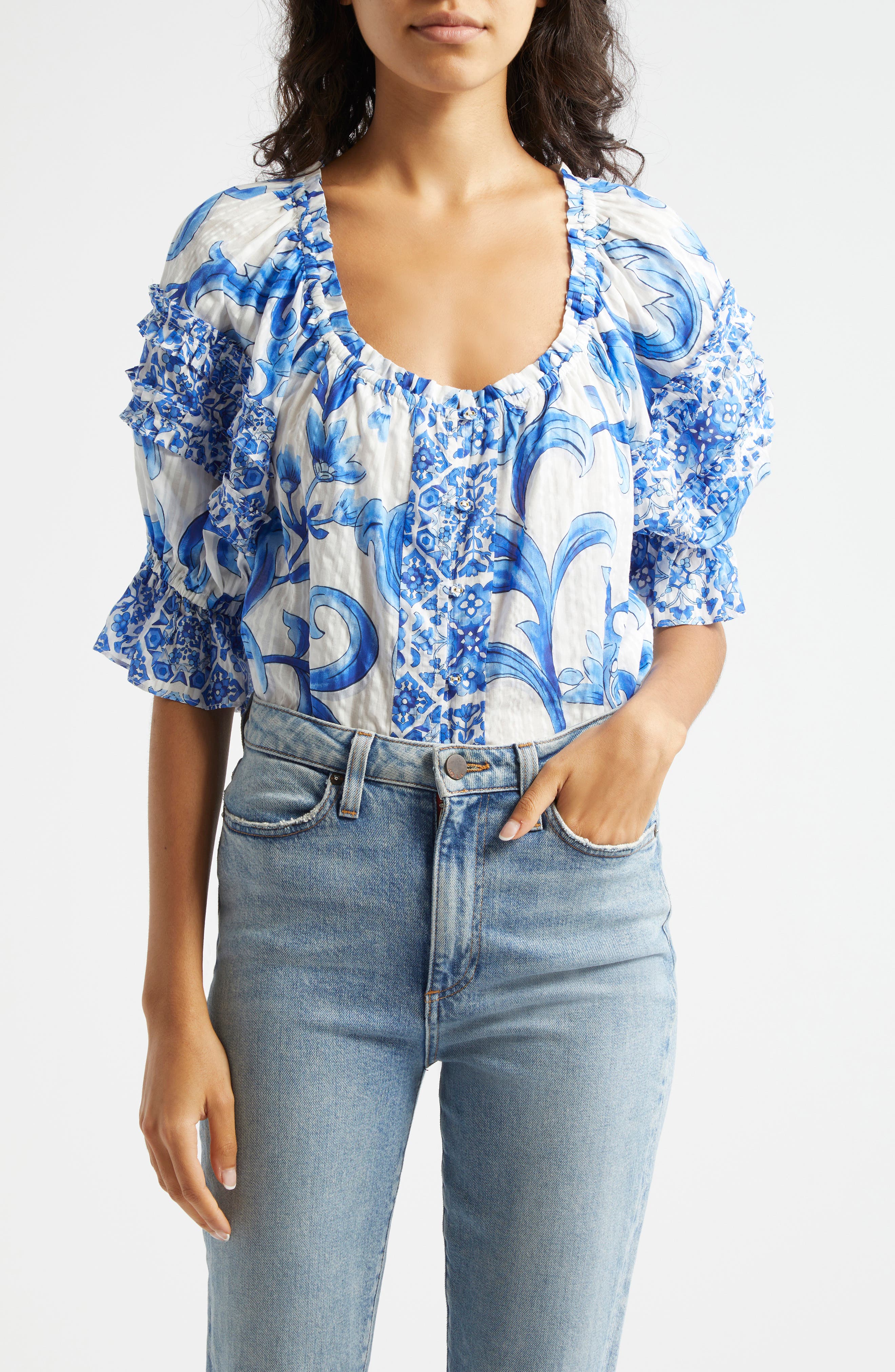 Ramy Brook Lula Print Off the Shoulder Top