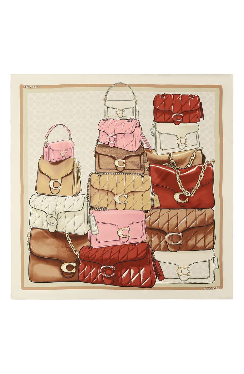 COACH Stacked Tabby Print Silk Square Scarf, Main, color, Off White/ Multi