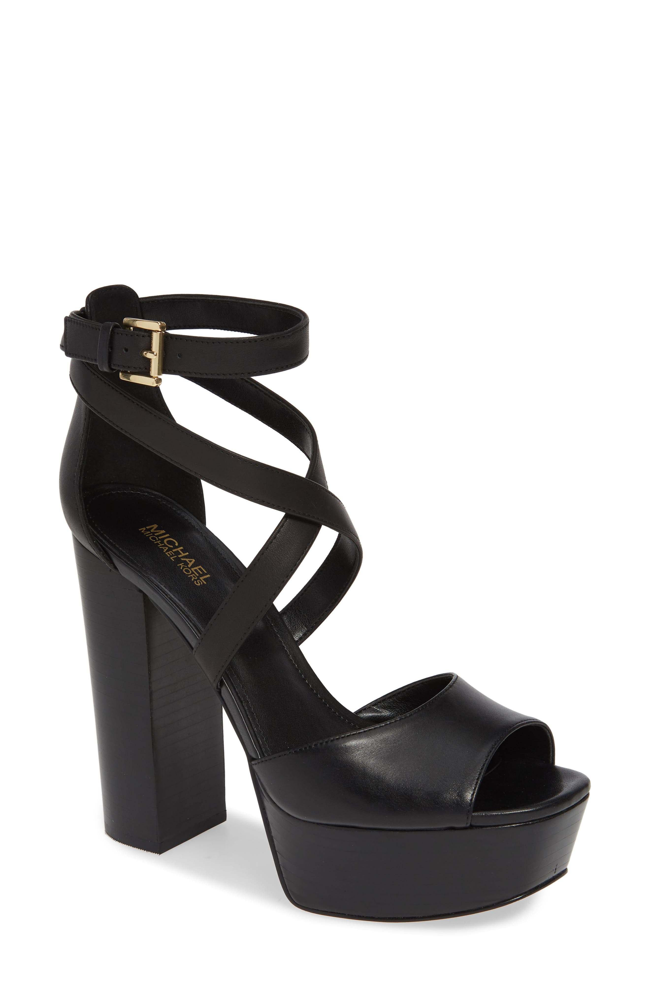 Burke Platform Sandal, Main, color, BLACK VACHETTA LEATHER