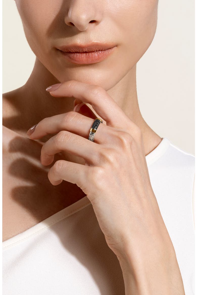 JH Essentials Sapphire Pavé Ring, 5mm, Alternate, color, SILVER/ GOLD/ BLACK SAPPHIRE