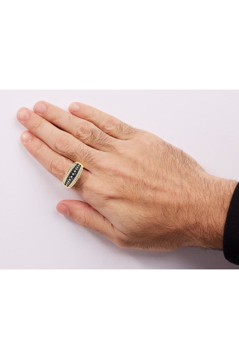 Men's Yellow Gold Plated Silver 1 1/2 Ctw White and Black Diamond Cluster Ring, Alternate, color, Yellow Gold over Silver
