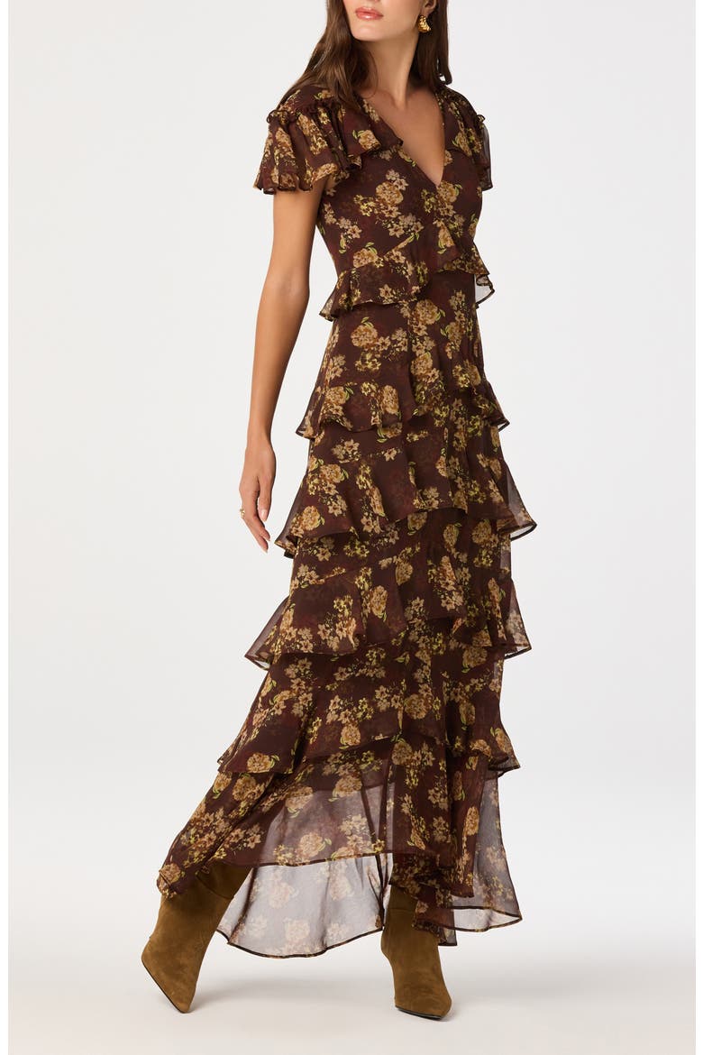 Odalys Ruffle Tiered Maxi Dress, Alternate, color, BROWN FLORAL