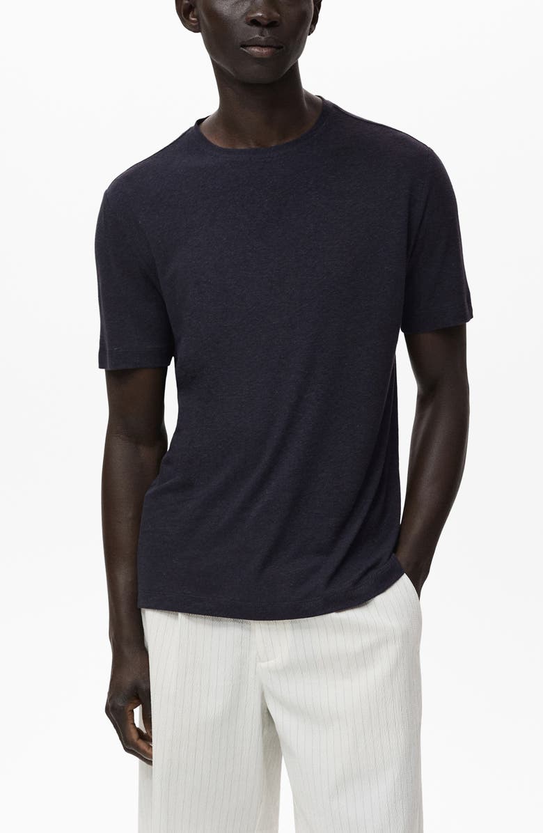 MANGO Slim Fit Linen Blend T-Shirt, Main, color, Navy