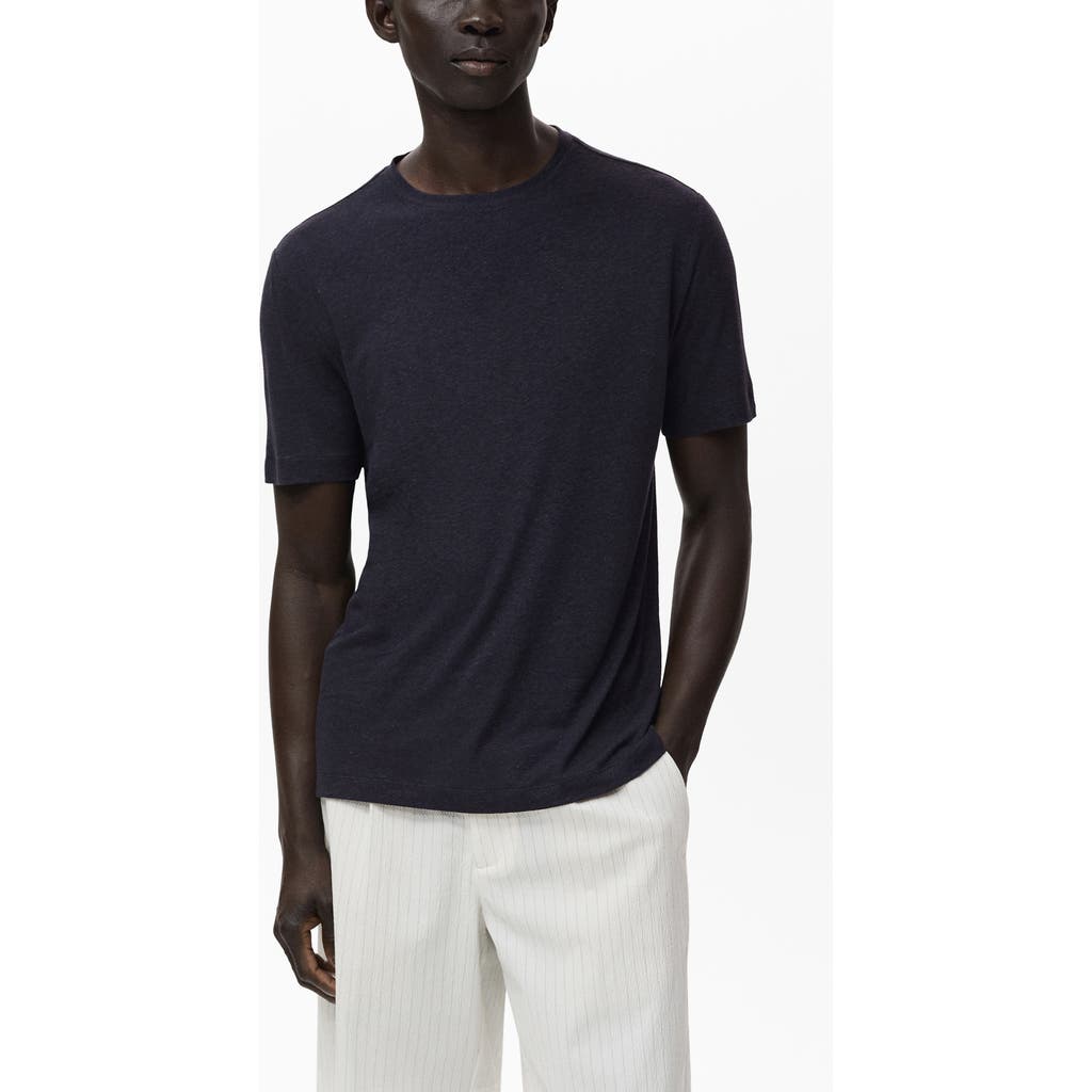 Mango Slim Fit Linen Blend T-shirt In Blue