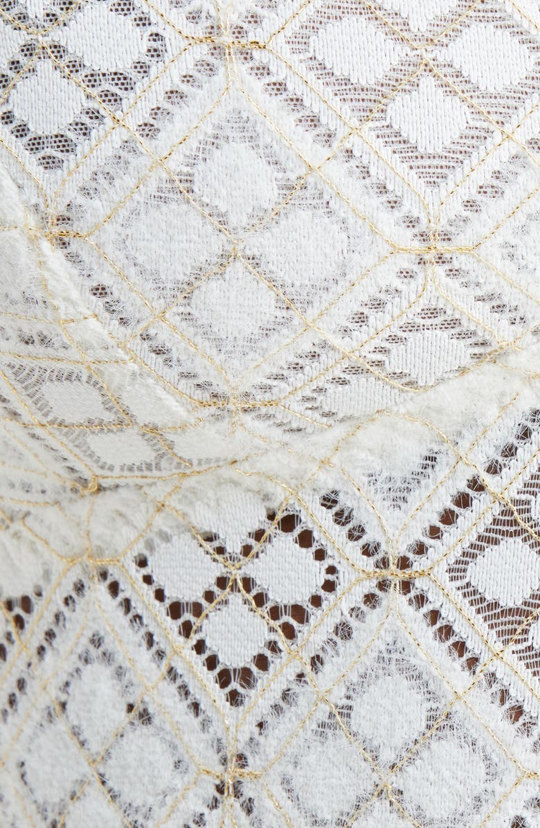 KILO BRAVA Metallic Geometric Lace Longline Bralette, Alternate, color, Shell White