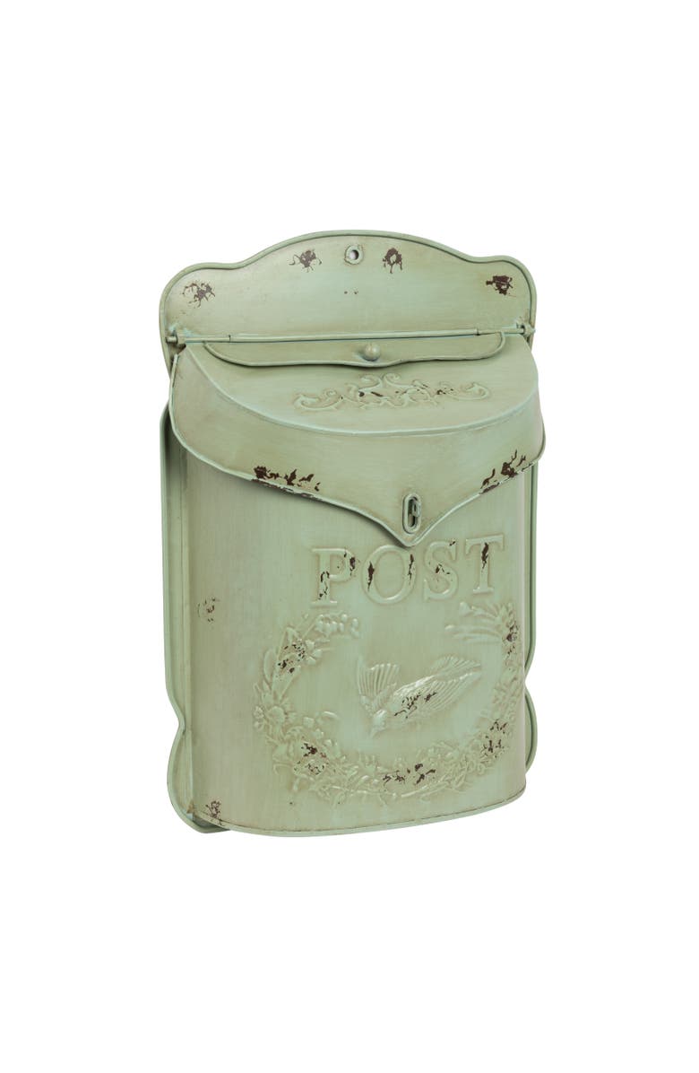 Storied Home Embossed Metal Post Box with Distressed Finish, Aqua Green, Main, color, Aqua