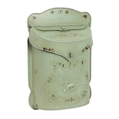 Embossed Metal Post Box with Distressed Finish, Aqua Green