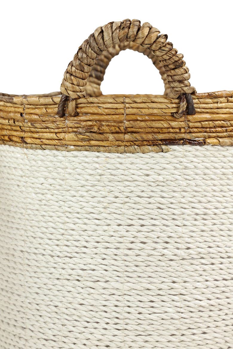 White Seagrass Handmade Two-Tone Storage Basket with Handles - Set of 3, Alternate, color, WHITE