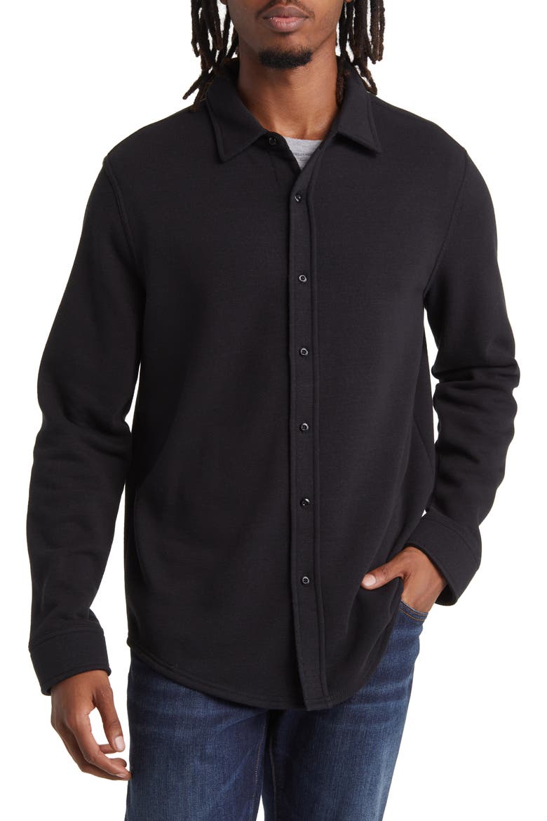 Mika Fleece Button-Down Shirt, Alternate, color, BLACK