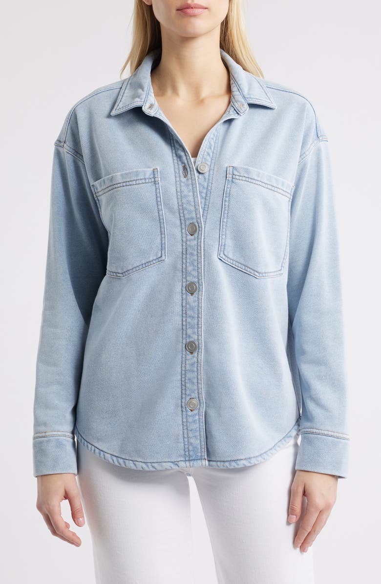 beachlunchlounge Tania Washed Cotton Blend French Terry Button-Up Shirt, Alternate, color,