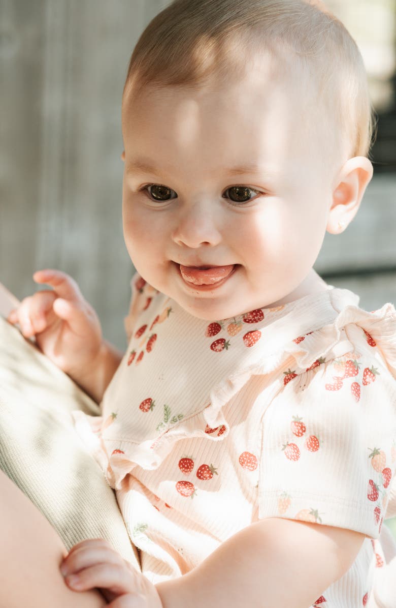 Petit Lem Strawberry Print Bodysuit, Alternate, color, Light Pink