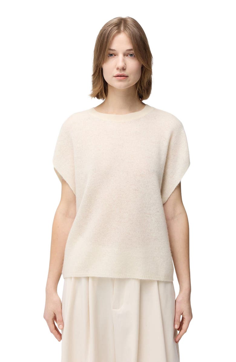 GOBI Mongolian Cashmere Batwing Short-Sleeved Cashmere Top, Alternate, color, Off White
