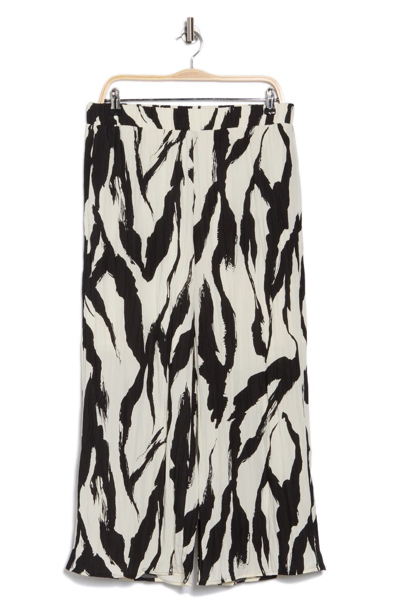 Pleione Textured Wide Leg Pull-On Pants, Alternate, color, Cream/ Black Paint Stroke