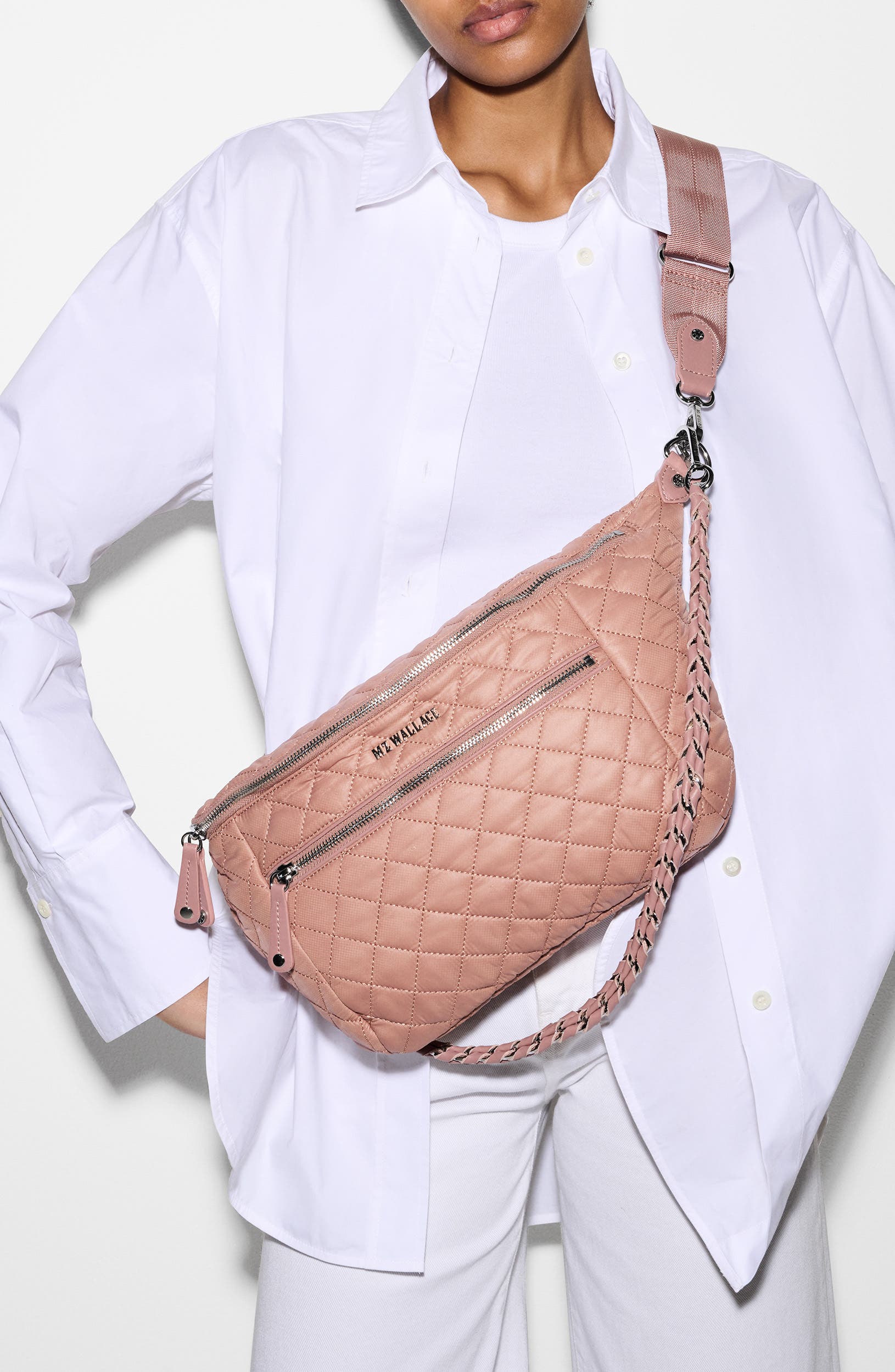 Small Crosby Quilted Nylon Convertible Sling Bag, Alternate, color, DUSTY ROSE