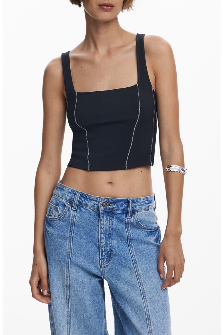 Exposed Seam Crop Tank, Main, color, BLACK