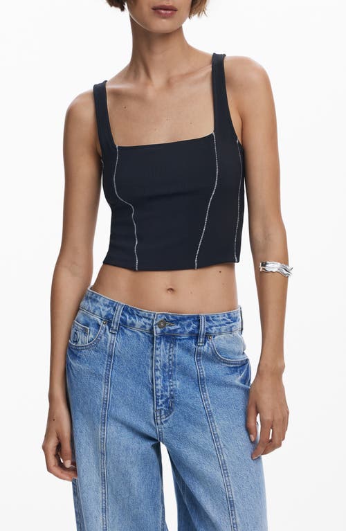 Desigual Exposed Seam Crop Tank In Black