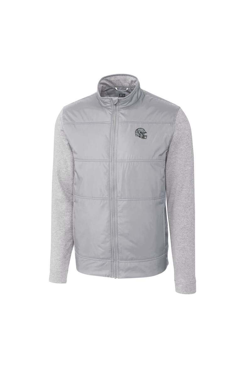 Men's Cutter & Buck  Gray Las Vegas Raiders Helmet Stealth Hybrid Quilted Full-Zip Windbreaker Jacket, Alternate, color, Silver