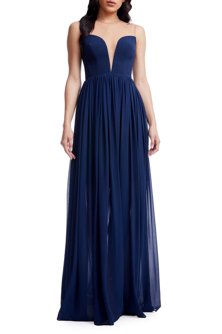 Eleanor Illusion Neck Gown, Main, color, NAVY