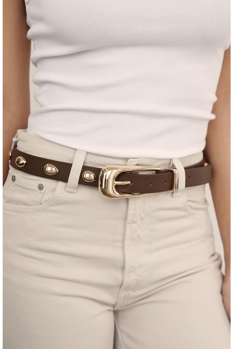 Teardrop Studded Leather Belt, Alternate, color, COFFEE