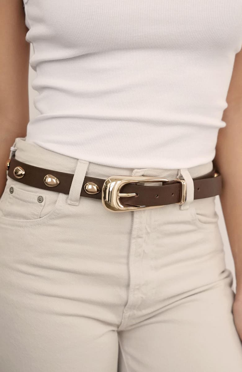 Ettika Teardrop Studded Leather Belt, Alternate, color, Coffee