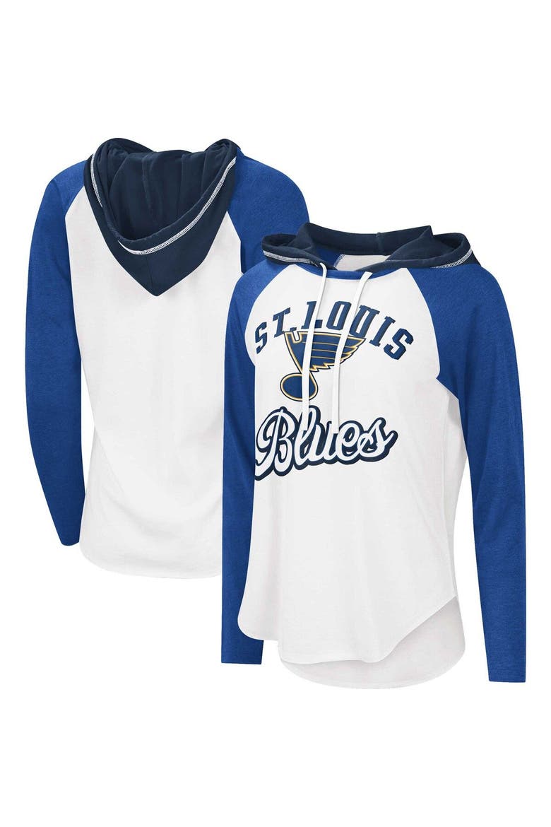 Women's G-III Sports by Carl Banks White/Blue St. Louis Blues MVP Raglan Lightweight Hooded T-Shirt, Main, color, White
