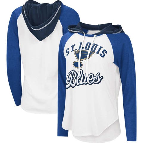 Women's G-III Sports by Carl Banks White/Blue St. Louis Blues MVP Raglan Lightweight Hooded T-Shirt