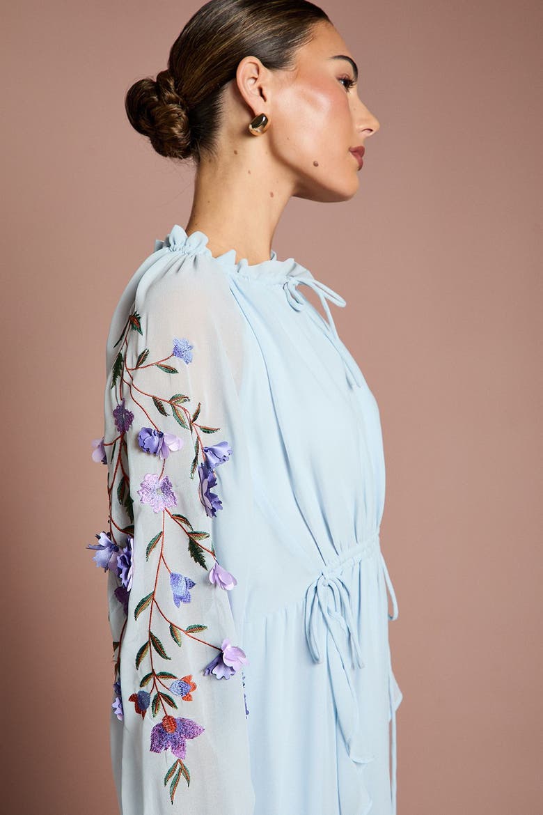 Floral Ruched Midi Dress, Alternate, color, Light Blue