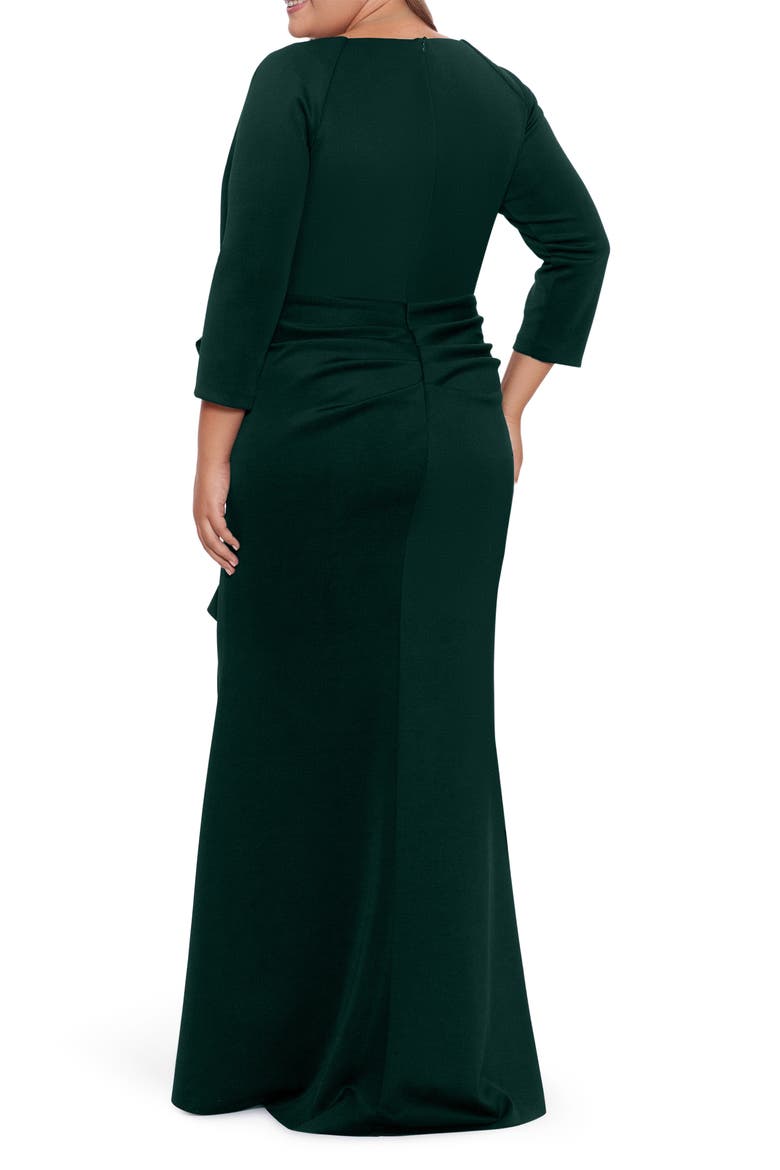 Xscape Side Ruched Scuba Knit Gown, Alternate, color, HUNTER