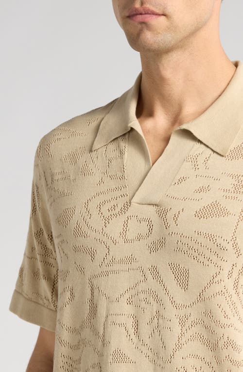 Nn07 Ryan 6692 Abstract Floral Pointelle Organic Cotton Polo In Neutral