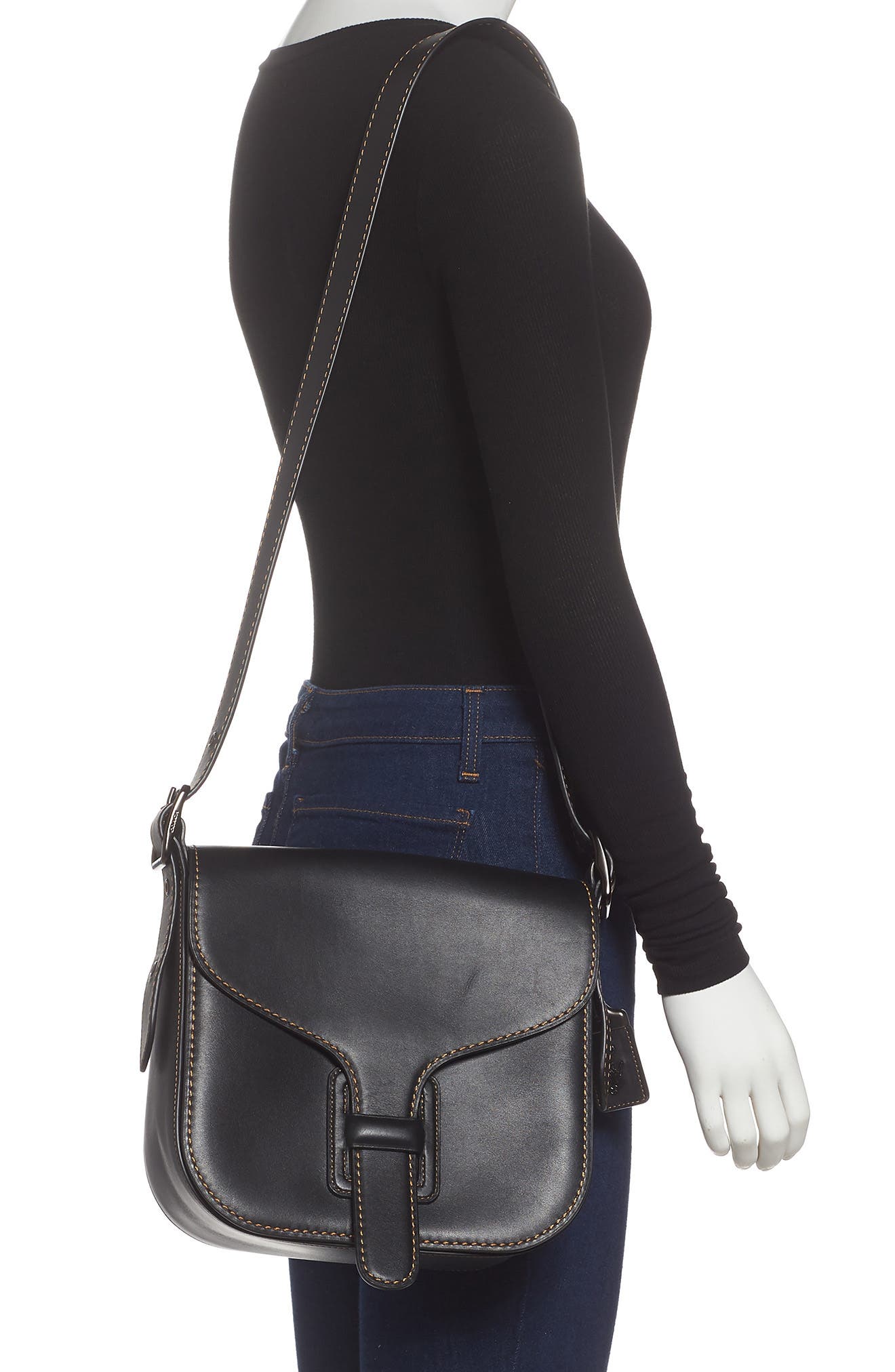 Courier Leather Convertible Bag, Alternate, color, BLACK