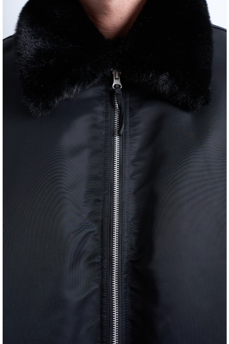 Faux Fur Collar Bomber Jacket, Alternate, color, BLACK