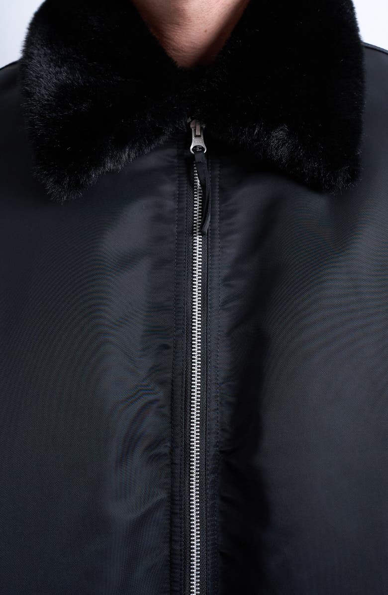 Topman Faux Fur Collar Bomber Jacket, Alternate, color, Black
