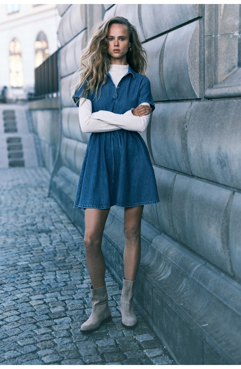 H&M Drawstring-waist Denim Dress, Alternate, color, Denim Blue