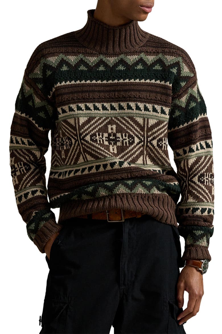 Geometric Cotton Blend Sweater, Main, color, BROWN COMBO