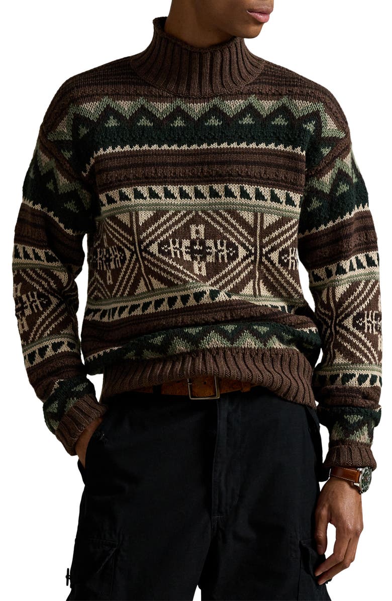 Polo Ralph Lauren Geometric Cotton Blend Sweater, Main, color, Brown Combo