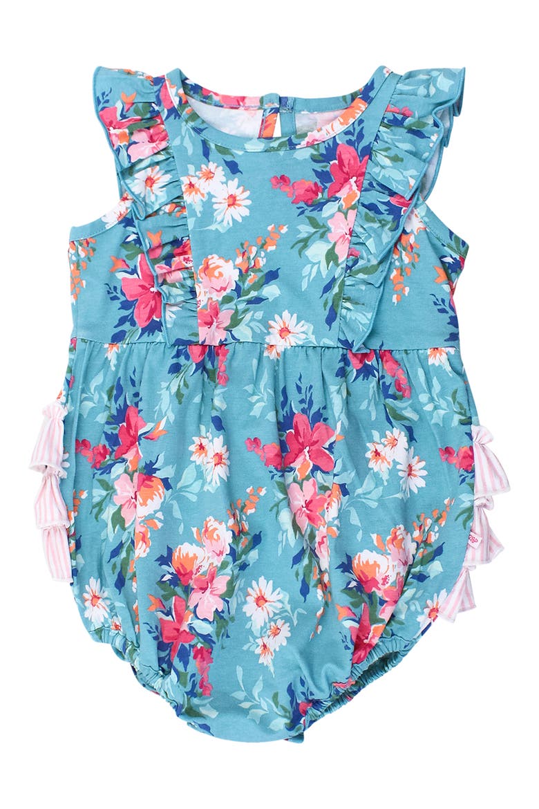 Fancy Me Floral Ruffle Waterfall Bubble Romper, Main, color, BLUE